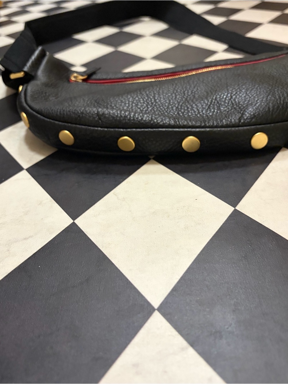 Hammitt Charles Lrg Black/Brushed Gold Leather Crossbody Belt Bag with Red-Trim - Picture 12 of 12